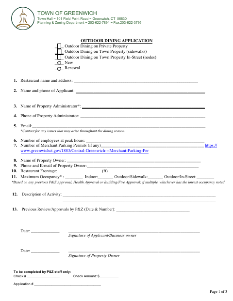 First page of the Outdoor Dining Application