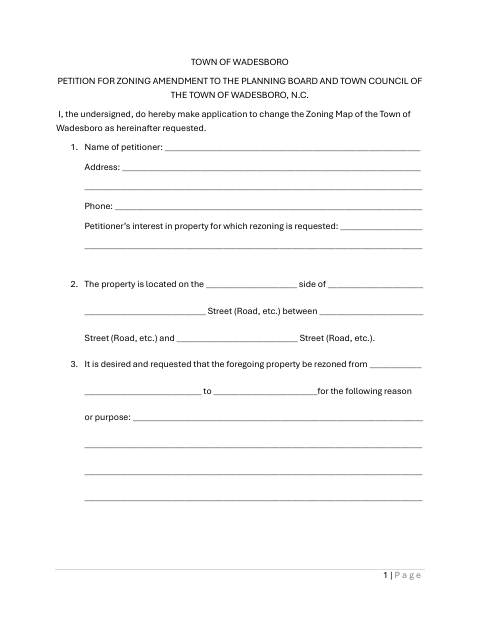 First page of the Petition for Zoning Amendment