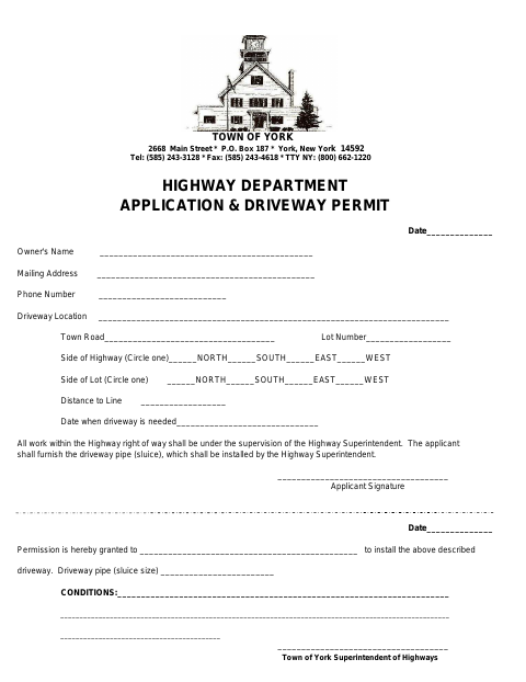 First page of the Highway Department Application & Driveway Permit
