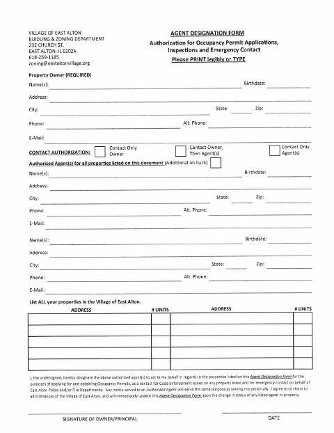 First page of the Agent Designation Form