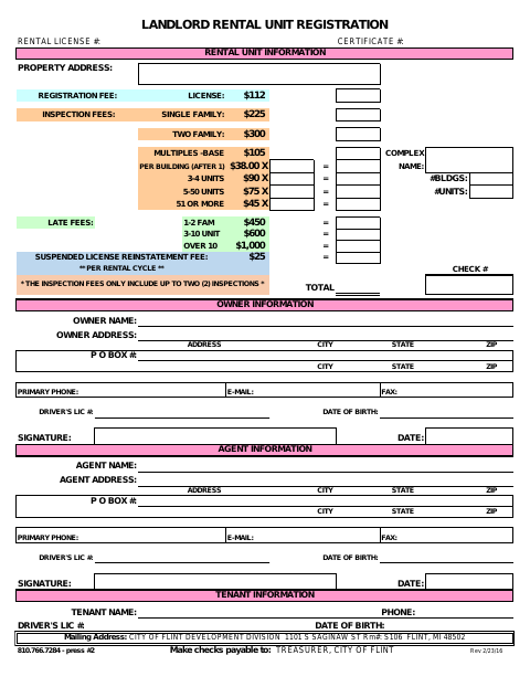 First page of the Landlord Rental Unit Registration