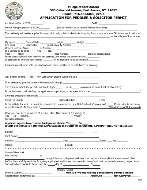 First page of the Peddler and Solicitor Permit Application with Alcohol
