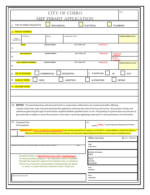 First page of the MEP Permit Application