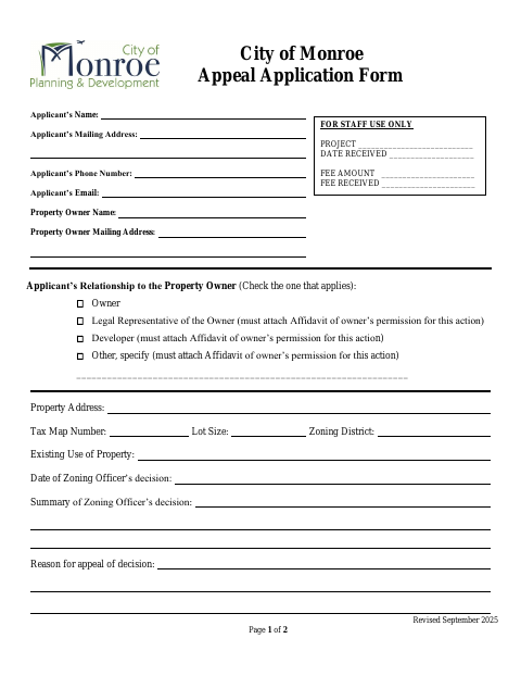 First page of the Appeal Application