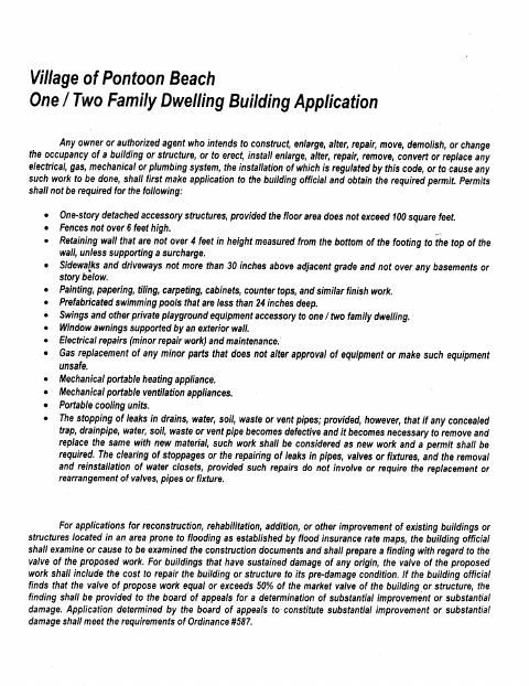 First page of the Residential Building Permit Application