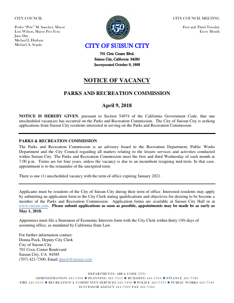 First page of the Application for Commissions, Boards, and Committees