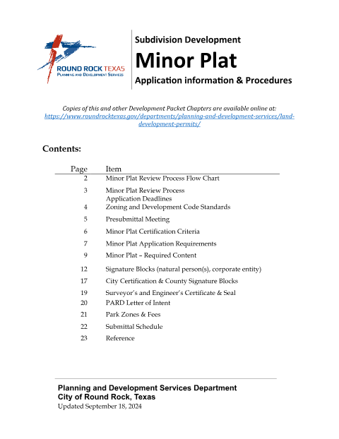 First page of the Minor Plat Application Packet