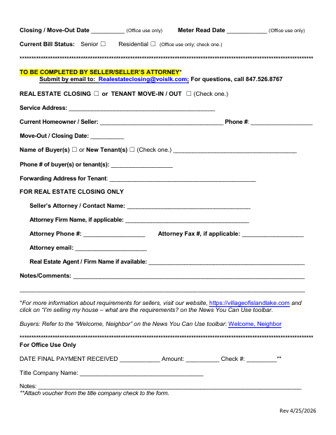 First page of the Real Estate Closing Form