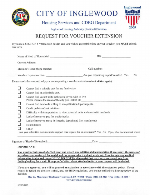 First page of the Request for Voucher Extension