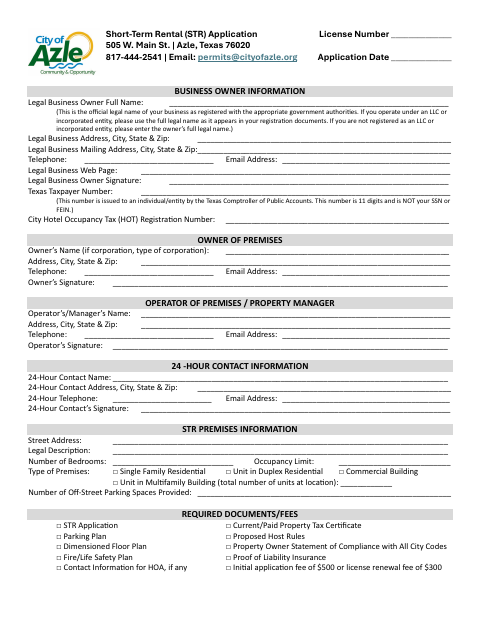 First page of the Short-Term Rental Application