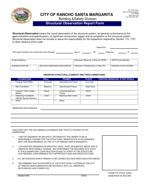 First page of the Structural Observation Report Form