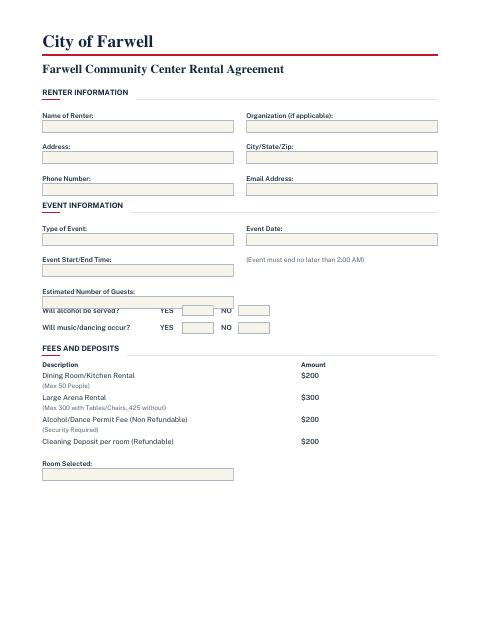 First page of the Farwell Community Center Rental Agreement