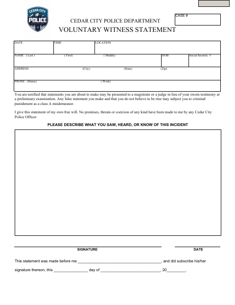 First page of the Voluntary Witness Statement