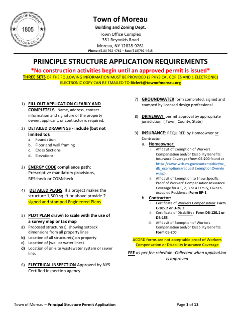 First page of the Principal Structure Permit Application
