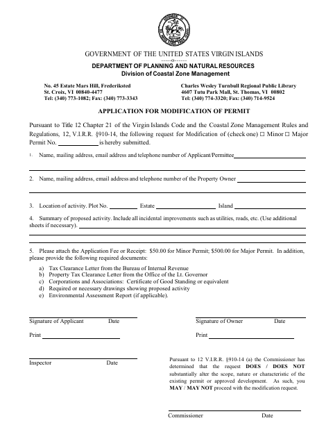 First page of the Application for Modification of Permit