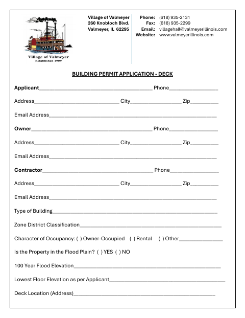 First page of the Building Permit Application – Deck