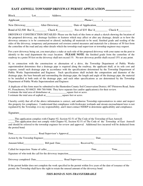 First page of the Driveway Permit Application