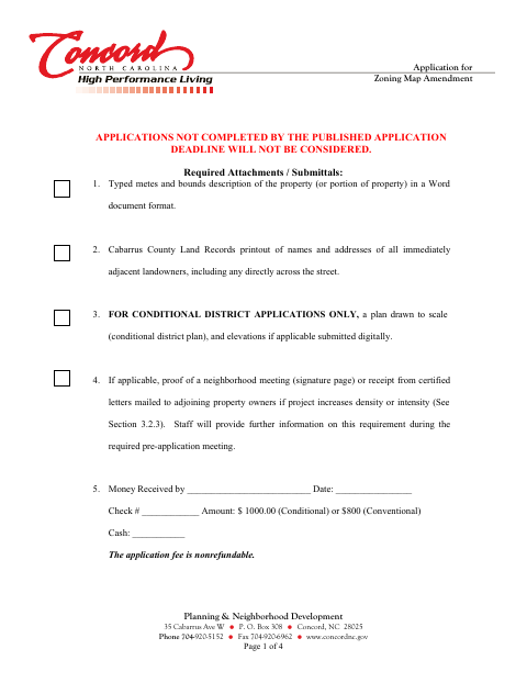 First page of the Application for Zoning Map Amendment