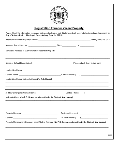 First page of the Registration Form for Vacant Property