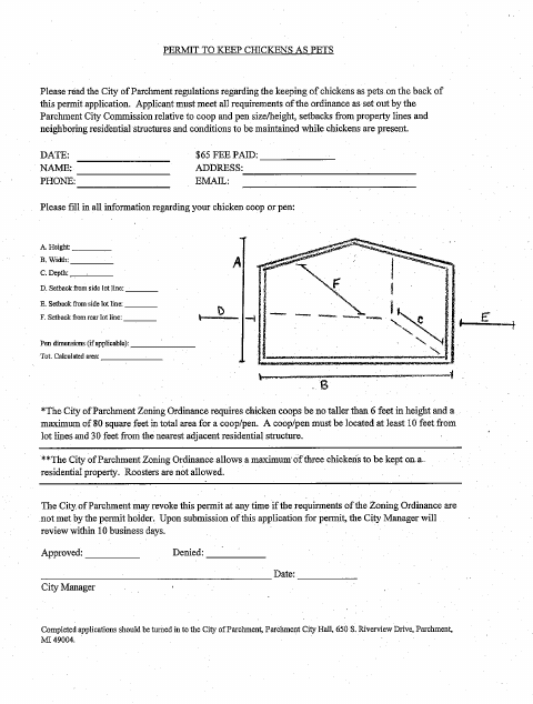 First page of the Permit to Keep Chickens as Pets