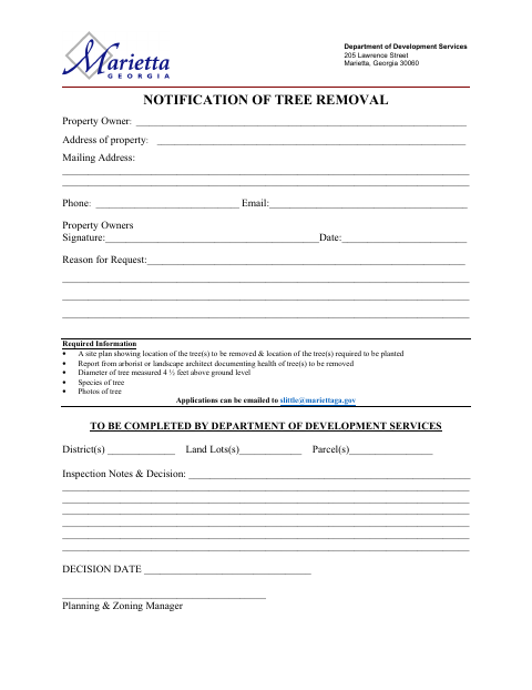 First page of the Notification of Tree Removal