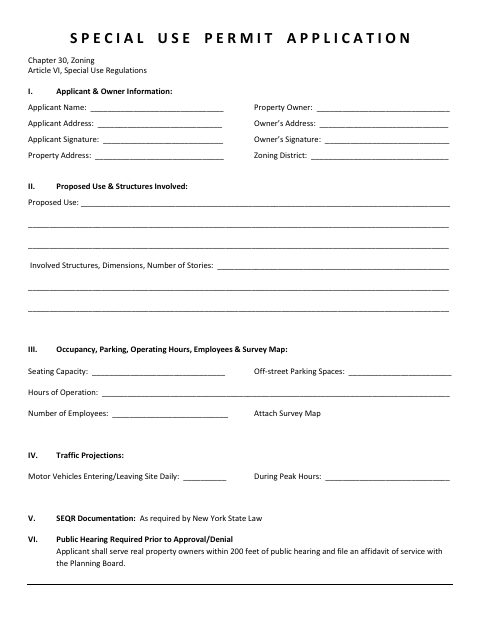 First page of the Special Use Permit Application