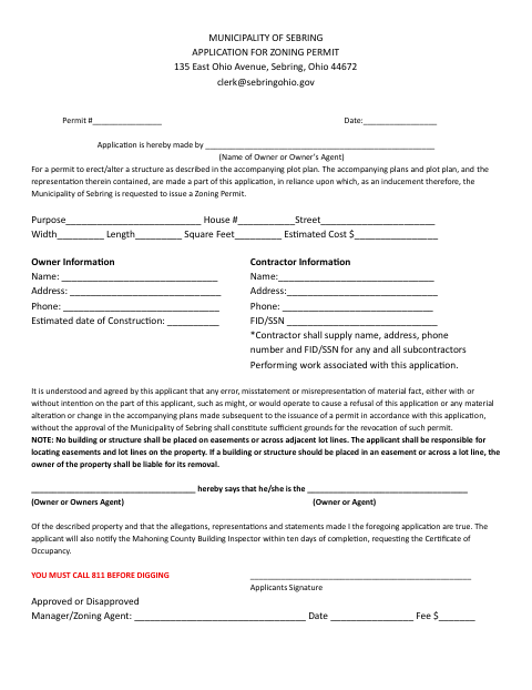 First page of the Zoning Permit Application