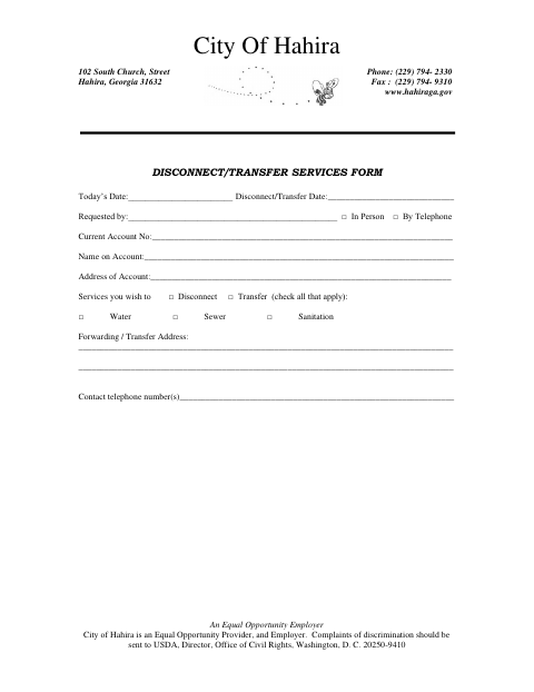 First page of the Disconnect / Transfer Services Form