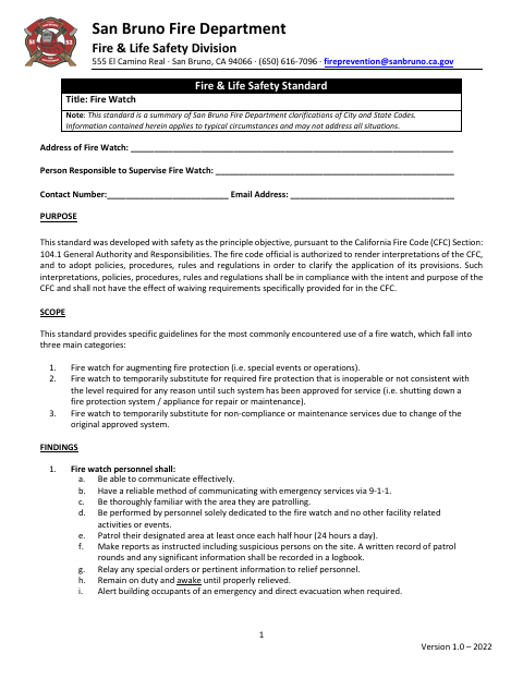 First page of the Fire Watch