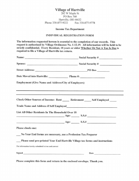 First page of the Individual Registration Form