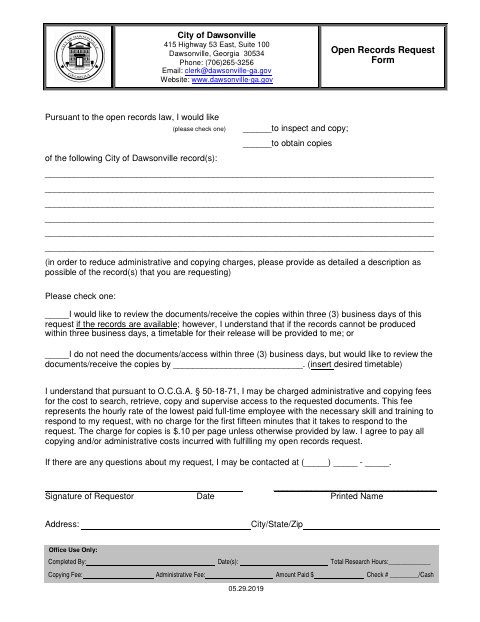 First page of the Open Records Request Form
