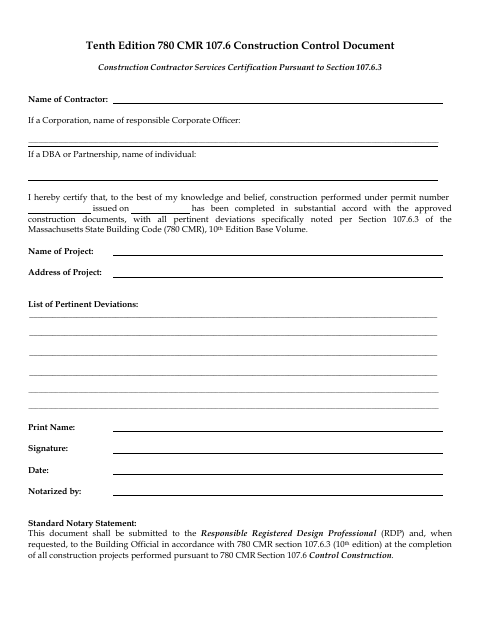 First page of the Construction Contractor Services Certification