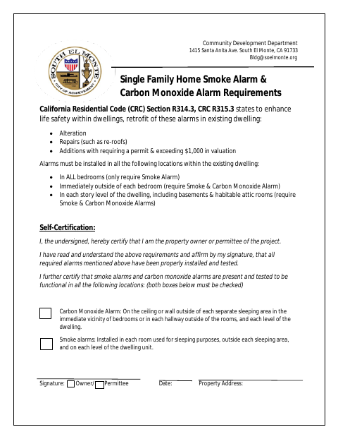 First page of the Smoke & Carbon Monoxide Detector Verification