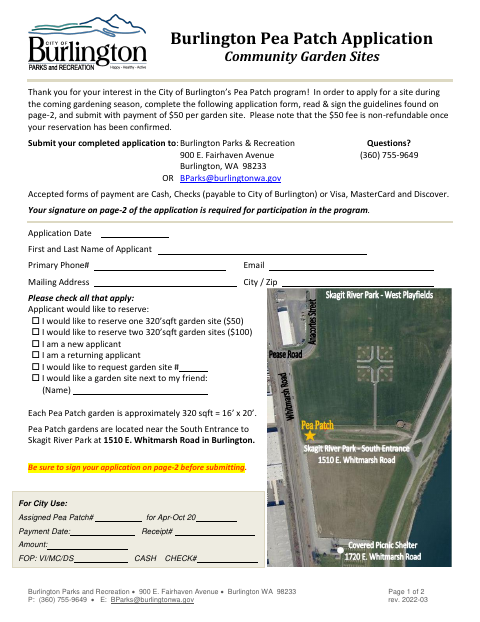 First page of the Pea Patch Community Garden Application