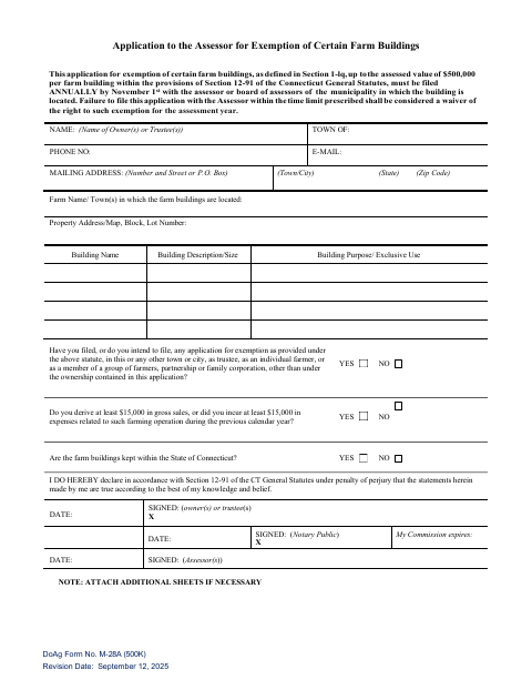 First page of the Farm Building Exemption Application