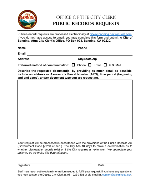 First page of the Public Records Requests