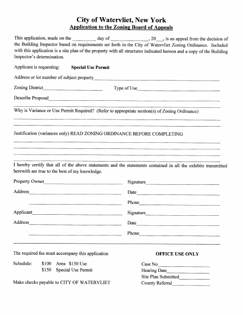 First page of the Zoning Board of Appeals Application