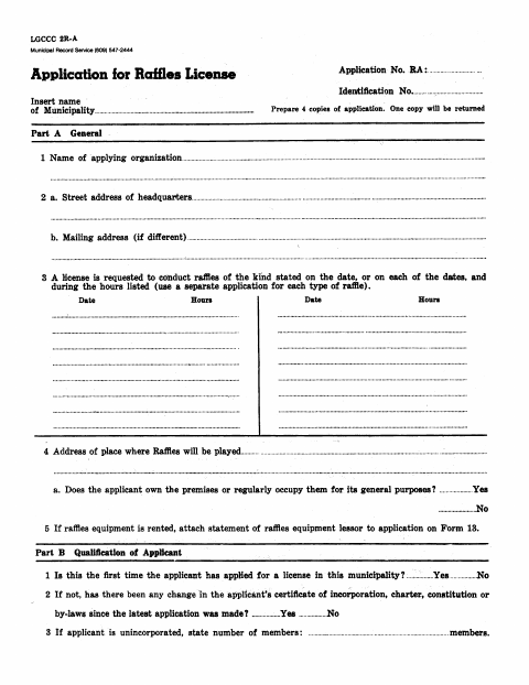 First page of the Application for Raffles License