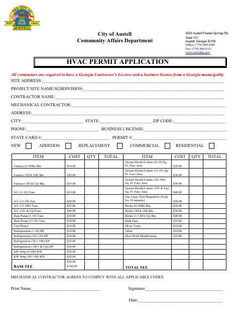 First page of the HVAC Permit Application