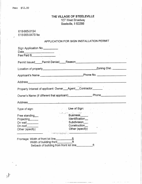 First page of the Sign Installation Permit Application