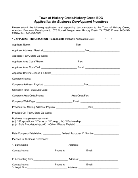 First page of the Application for Business Development Incentives