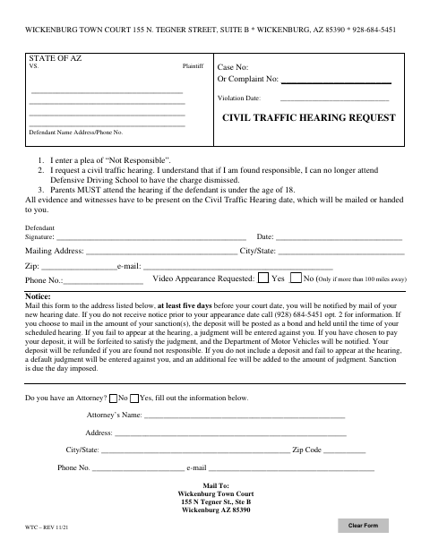 First page of the Civil Traffic Hearing Request
