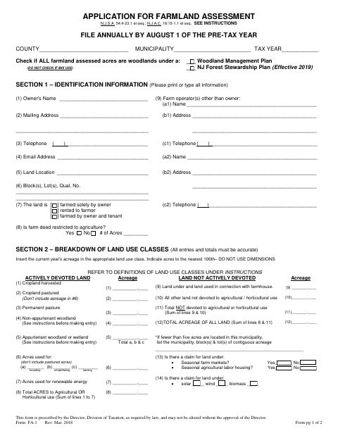 First page of the Application for Farmland Assessment