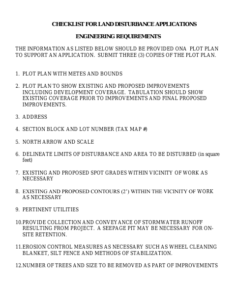 First page of the Land Disturbance Permit Application