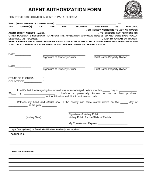 First page of the Agent Authorization Form