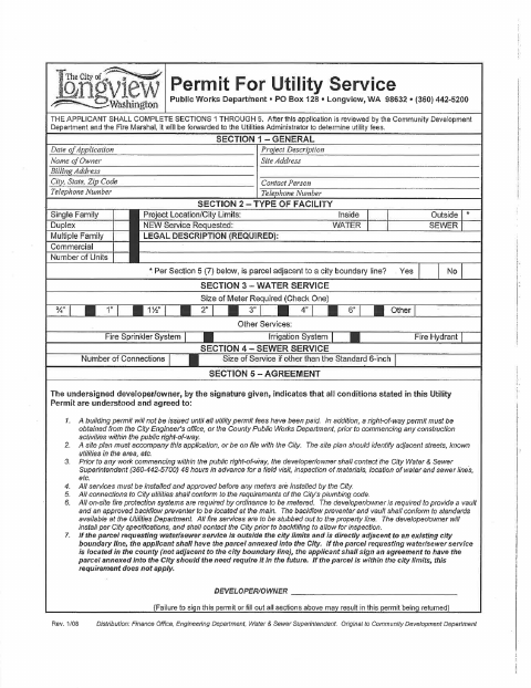 First page of the Utility Connection Permit Application