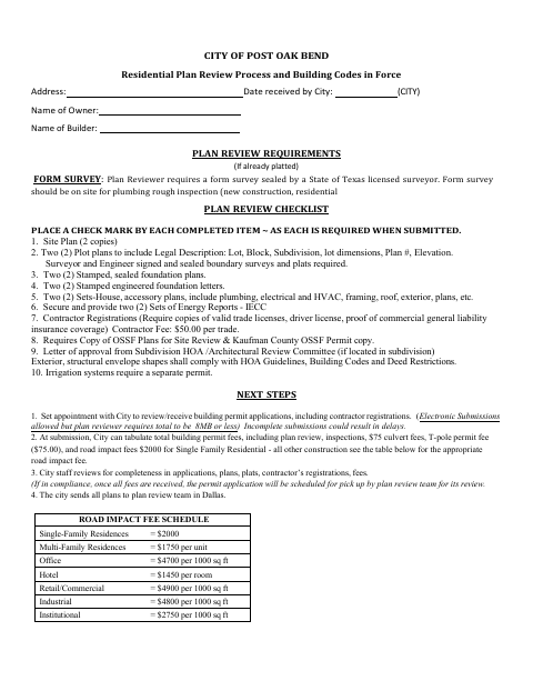 First page of the Residential Plan Review Process and Building Codes in Force