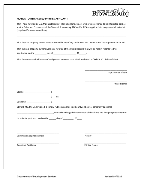 First page of the Notice to Interested Parties Affidavit