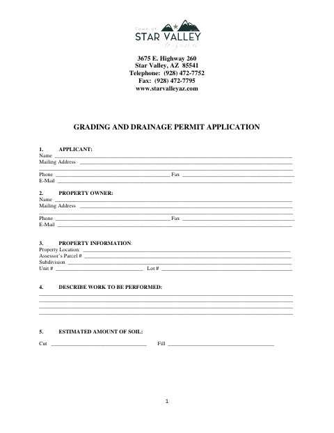 First page of the Grading and Drainage Permit Application
