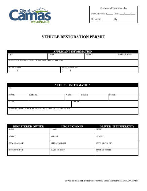 First page of the Vehicle Restoration Permit Application